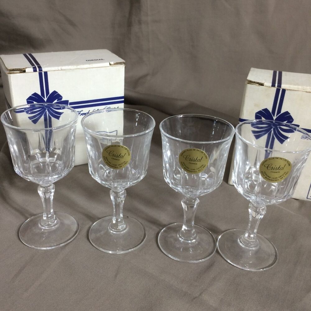 Vintage Salem French Lead Crystal Cordial Glasses - Set of 4, Boxes Made France